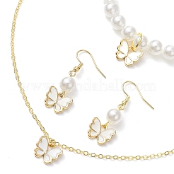 Alloy Enamel Butterfly Charm Necklaces & Dangle Earring & ABS Plastic Imitation Pearl Beads Bracelets Sets&nbsp;SJEW-JS01315-03