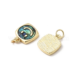 Epoxy Resin & Natural Paua Shell Square with Smiling Face Charms&nbsp;KK-K384-14G