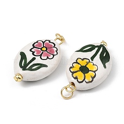 Hand Painted Flower Pattern Oval Porcelain Pendants&nbsp;PALLOY-JF05562