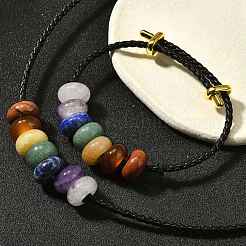 Rondelle Chakra Natural Gemstone Beads Bracelets & Necklaces Sets&nbsp;G-P561-01G-01