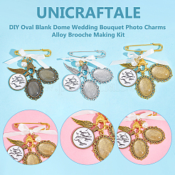 DIY Oval Blank Dome Wedding Bouquet Photo Charms Alloy Brooche Making Kit&nbsp;JEWB-AB00030