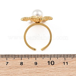 304 Stainless Steel & Plastic Pearl Cuff Open Rings for Women&nbsp;RJEW-G376-03G