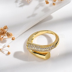 Rack Plating Brass Micro Pave Clear Cubic Zirconia Open Cuff Finger Rings for Women&nbsp;RJEW-M028-95G