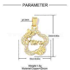 Mother's Day Brass Clear Cubic Zirconia Pendants&nbsp;KK-OY001-31G