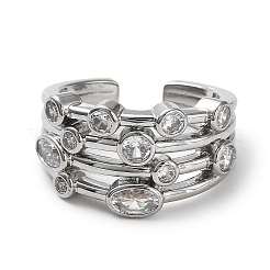 Rack Plating Brass Micro Pave Cubic Zirconia Open Cuff Rings&nbsp;RJEW-Q777-14P