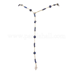 Natural Lapis Lazuli Round and Nuggets Lariat Necklaces&nbsp;NJEW-JN05727