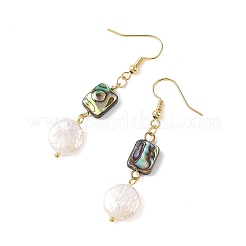 Geometric Shape Abalone Shell/Paua Shell & Natural Keshi Pearl Dangle Earrings for Women&nbsp;EJEW-JE07338