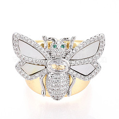 Brass Micro Pave Cubic Zirconia Adjustable Open Cuff Rings for Women&nbsp;RJEW-N051-04PG