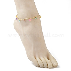 Dyed Natural Freshwater Shell Colorful Rondelle Tassel Brass Paperclip Chain Anklets for Women&nbsp;AJEW-AN00719