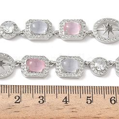Brass Micro Pave Clear Cubic Zirconia with Multicolor Cat Eye Rectangle Square Oval Tennis Necklaces&nbsp;NJEW-G183-05P