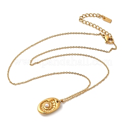 304 Stainless Steel Oval with Shell Shape Pendant Necklaces for Women&nbsp;NJEW-Z091-12G