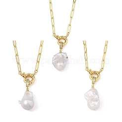 Natural Baroque Pearl Keshi Pearl Nuggets Pendant Brass Paperclip Chain Necklaces for Women&nbsp;NJEW-JN06145