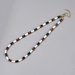 Column Natural Tiger Eyes & Kambaba Jasper & White Shell Beaded Necklaces for Women&nbsp;NJEW-T017-01G