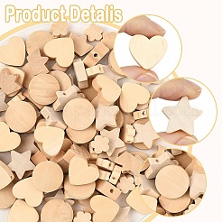 100Pcs 5 Styles Unfinished Maple Wood Beads&nbsp;WOOD-YW0001-95