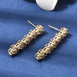 Flat Round Brass Micro Pave Clear Cubic Zirconia Stud Earrings&nbsp;EJEW-H180-12G