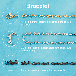 6Pcs 3 Color 304 Stainless Steel Dolphin Link Bracelets Set for Women&nbsp;BJEW-UN0001-23