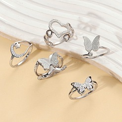 Stainless Steel Polymer Clay Rhinestone Cuff Rings/Finger Rings Sets&nbsp;FS-WG0D843-02