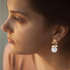 1 Pair Shell Pearl Dangle Stud Earrings&nbsp;EJEW-FI0002-22B