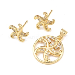 Brass Micro Pave Cubic Zirconia Pendant & Stud Earrings Sets for Women&nbsp;SJEW-F227-01A-G