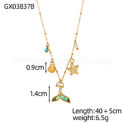 Starfish Shell Shape 304 Stainless Steel Cubic Zirconia Pendant Necklaces&nbsp;STAS-OY010-07G