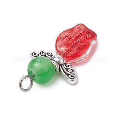 Natural & Dyed Malaysia Jade Bead with Handmade Lampwork Beads and Tibetan Style Alloy Fairy Wing Beads and 304 Stainless Steel Flat Head Pins Pendants&nbsp;PALLOY-JF03620