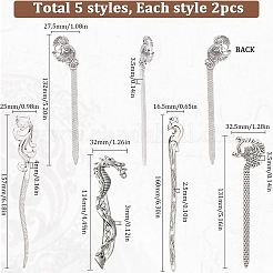 10Pcs 5 Styles Fox Swan Peacock Tibetan Style Alloy Bookmarks&nbsp;FIND-SC0009-01