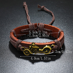 Motorbike Alloy & Cowhide & Jute Cord Braided Bracelets for Men&nbsp;FS-WG31926-02