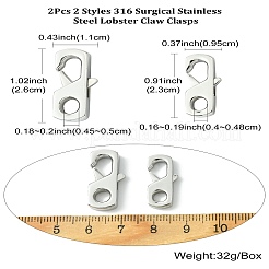 2Pcs 2 Styles 316 Surgical Stainless Steel Lobster Claw Clasps&nbsp;FIND-CJ0011-12
