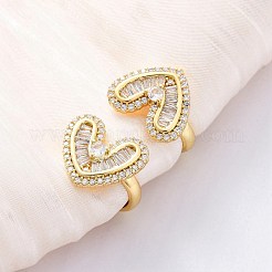 Heart Brass Micro Pave Clear Cubic Zirconia Cuff Earrings&nbsp;EJEW-H158-21G