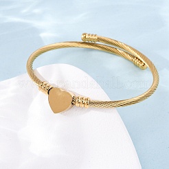 304 Stainless Steel Heart Beaded Cuff Bangle&nbsp;BJEW-K280-02G