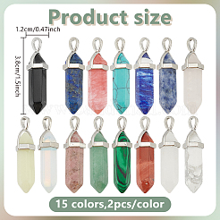 30Pcs 15 Styles Natural & Synthetic Gemstone Double Terminated Pointed Pendants&nbsp;G-HY0001-84