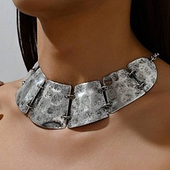 Vintage Boho Alloy & Iron Textured Trapezoid Bib Necklaces for Women&nbsp;WG7697B-01