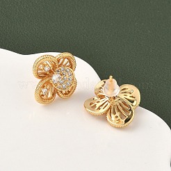 Brass Micro Pave Clear Cubic Zirconia Flower Stud Earrings&nbsp;EJEW-D337-09G