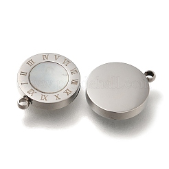 304 Stainless Steel Pave Natural Shell Flat Round Charms&nbsp;STAS-S148-02P