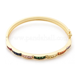 Brass Micro Pave Cubic Zirconia Hinged Bangles for Women&nbsp;BJEW-K274-08G