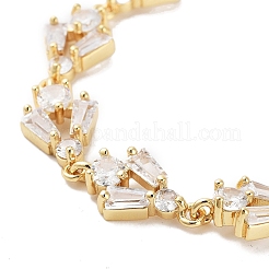Rack Plating Brass Pave Clear Cubic Zirconia Rectangle & Flat Round Link Chain Bracelets for Women&nbsp;BJEW-R317-10G