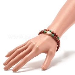 Natural Wood Round Beads Bracelets Set&nbsp;BJEW-JB07275