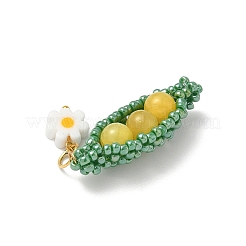 Glass Seed Beaded Pea with Flower Pendants&nbsp;PALLOY-MZ00923