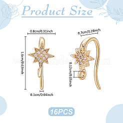 16Pcs Brass Micro Pave Clear Cubic Zirconia Star Earring Hooks&nbsp;KK-UN0005-98