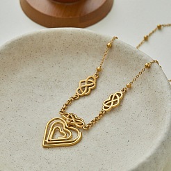 Valentine's Day 304 Stainless Steel Chinese Knot Heart Pendant Necklaces for Women&nbsp;WG6D189-01