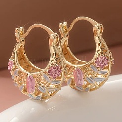 Flower Pattern Brass Enamel Hoop Earrings&nbsp;FS-WGDF85D-01