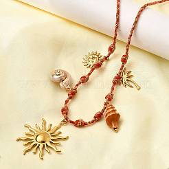 Summer Beach 304 Stainless Steel & Electroplated Natural Shell Pendant Adjustable Polyester Cord Necklaces for Women&nbsp;NJEW-F348-01D-G