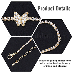 2Pcs 2 Style Stainless Steel & Brass Butterfly Pendant Necklaces Set with Crystal Rhinestone Tennis Chains&nbsp;NJEW-FI0001-41