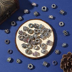 50Pcs 10 Styles Antique Silver Plated Metal Alloy Rhinestone European Beads&nbsp;ALRI-YW0001-29