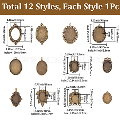 12Pcs 12 Styles Tibetan Style Zinc Alloy Pendant Cabochon Settings&nbsp;TIBEP-SC0003-48