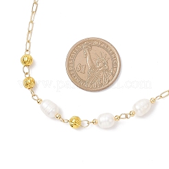 Natural Cultured Freshwater Pearl Rice Brass Paperclip Chain Necklaces&nbsp;NJEW-JN05379-01