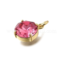 Flat Round Brass with Glass Charms&nbsp;KK-G525-01G-02