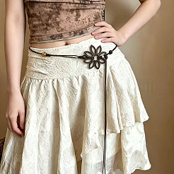 Boho Wood Hollow Flower Linen Tie Waist Belts for Women&nbsp;FS-WG0843E-01