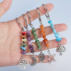 25Pcs 5 Style Natural & Synthetic Gemstone Keychain&nbsp;KEYC-SZ0001-12