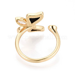 Butterfly Brass Micro Pave Clear Cubic Zirconia & Abalone Shell Cuff Rings Setting&nbsp;KK-T079-41G
